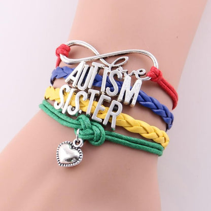 Infinity Love Autism Bracelet Heart Charm Leather