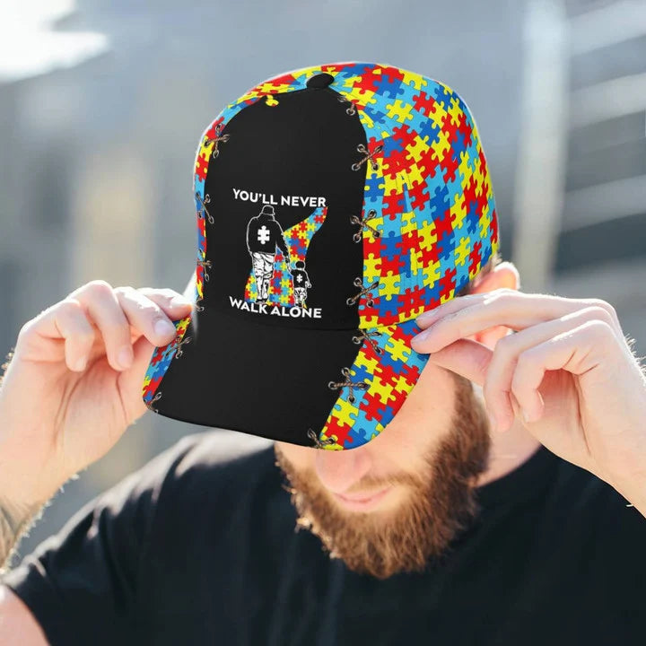 Dad and Son, You'll never walk alone, Autism Baseball Cap