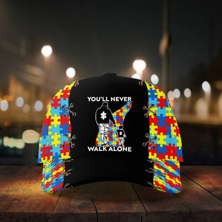 Dad and Son, You'll never walk alone, Autism Baseball Cap