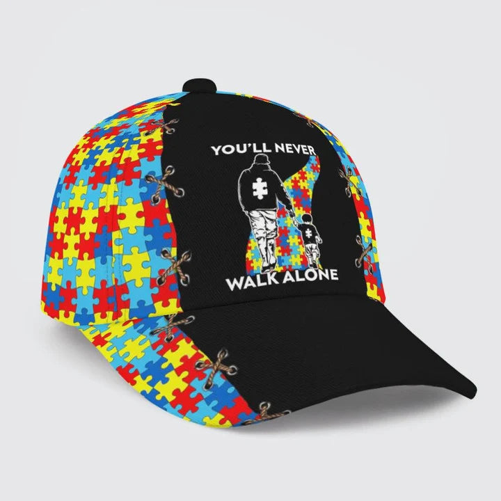 Dad and Son, You'll never walk alone, Autism Baseball Cap