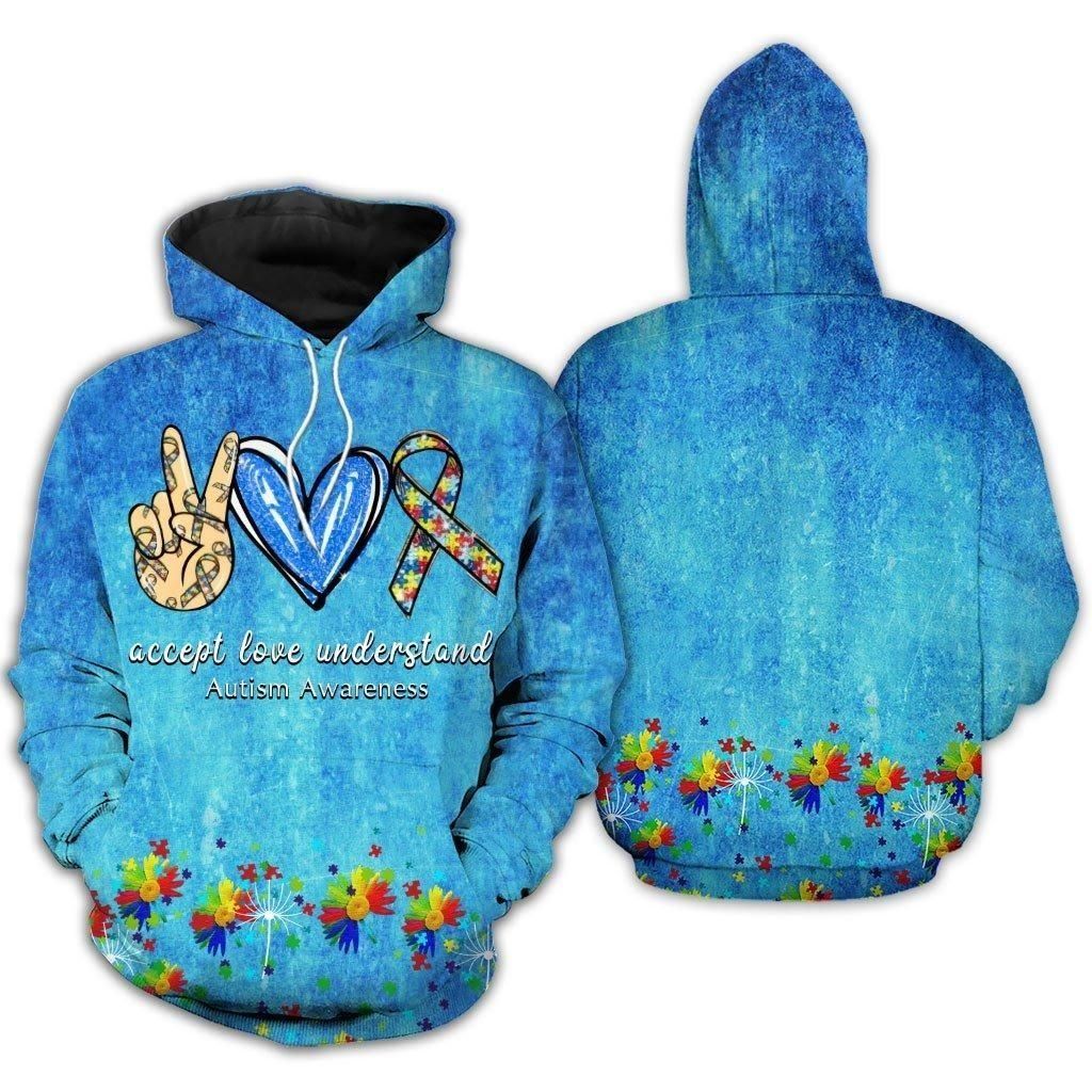 ACCEPT LOVE UNDERSTAND AUTISM AWARENESS - 3D HOODIE