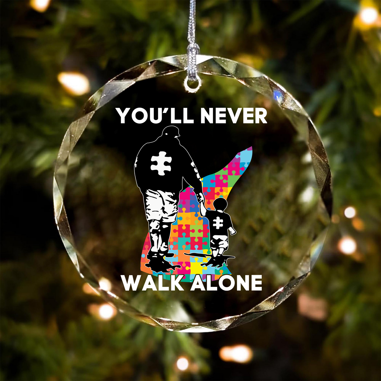 Dad And Son - You Will Never Walk Alone Round Shaped Glass Ornament