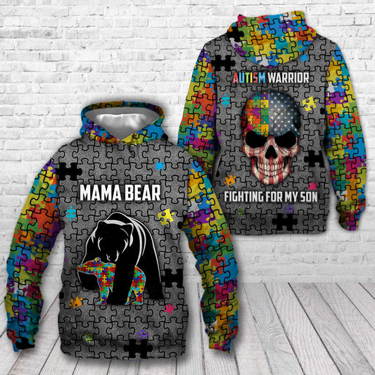 Mama Bear- Autism Warrior- Fighting For My Son Hoodie 3D