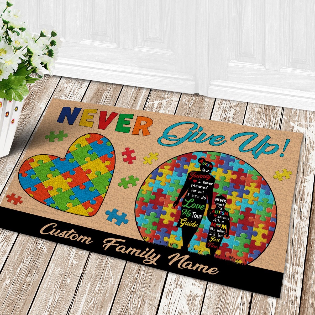 Personalized Autism Never Give Up Doormat