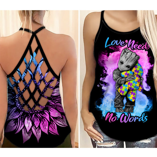 Autism Awareness Criss Cross Tank Top : Love Needs No Words