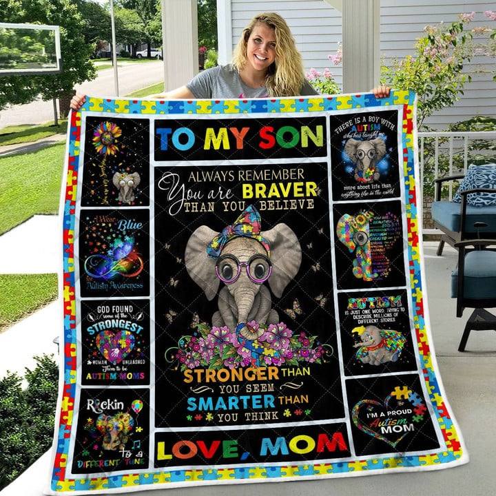 To My Son - Love, Mom Autism Awareness Quilt Blanket Decor Home