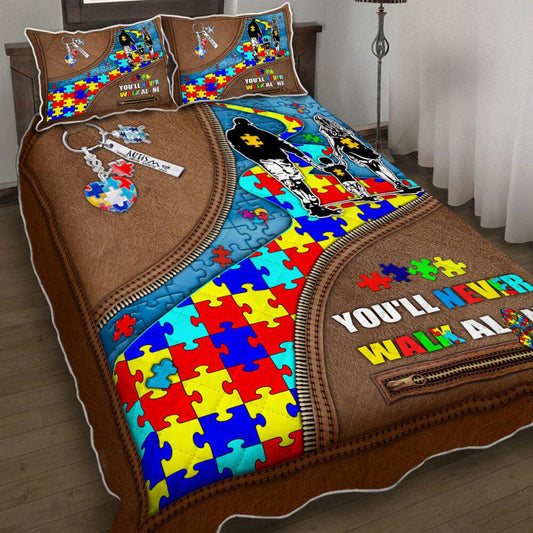 Autism Quilt Bedding Set : Autism Love You'll Never Walk Alone