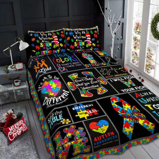 Autism Quilt Bedding Set : Autism Love Different Not Less