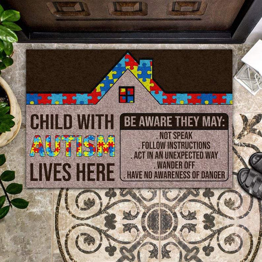 Child With Autism Lives Here - Autism Doormat