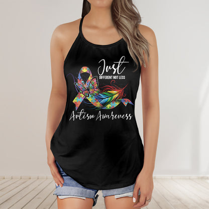 Butterfly Just Defferent Not Less Autism Awareness 3D Criss-Cross Tank Top