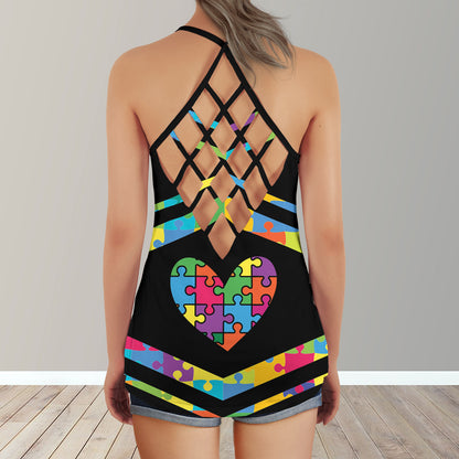 Embrace Difference Love Autism Awareness AOP Criss-Cross Tank Top