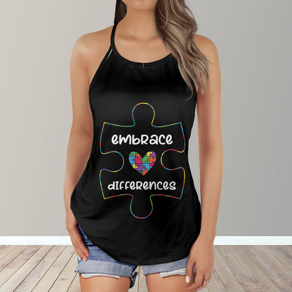 Embrace Difference Love Autism Awareness AOP Criss-Cross Tank Top