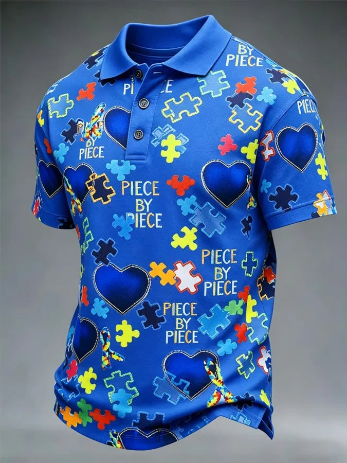 Autism Awareness Merch Piece By Piece Puzzle Polo Shirt