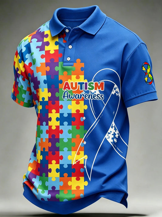Autism Awareness Merch Piece By Piece Puzzle Polo Shirt