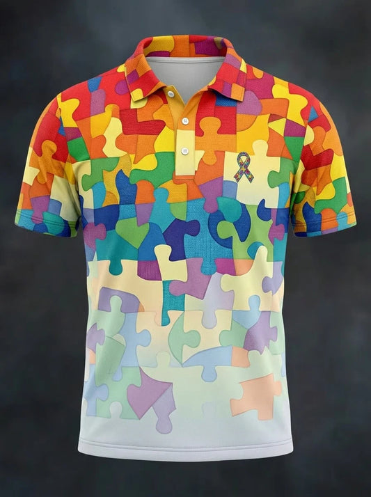 Autism Awareness Month Puzzle Piece Polo Shirt Fathering Autism Merch Autistic Gifts