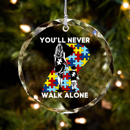 Mom And Son - You Will Never Walk Alone Round Shaped Glass Ornament