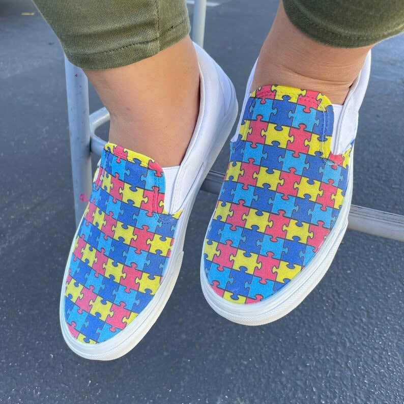 Autism Awareness Puzzle Pieces Slip-on Shoes