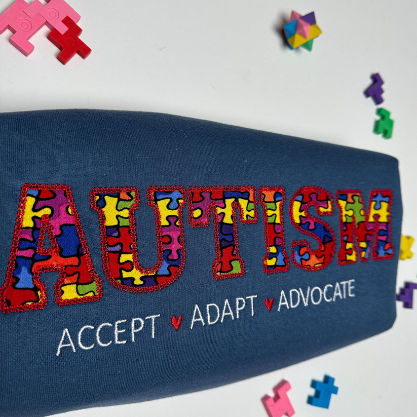 Autism Embroidered Applique Sweatshirt Crewneck Long Sleeve