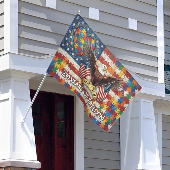 250 Years of Freedom Autism Awareness Eagle Flag ( Made in USA )