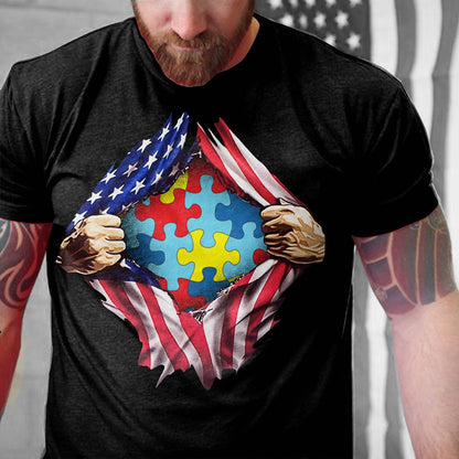 American Flag For Independence day Autism Awareness Tshirt