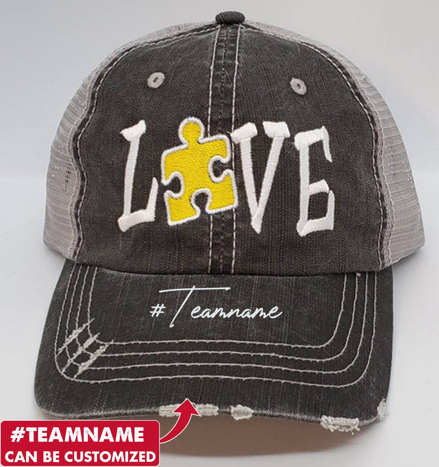 Personalized Autism Love Puzzle Piece Color Embroidered Cap