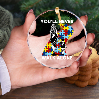 Mom And Son - You Will Never Walk Alone Round Shaped Glass Ornament