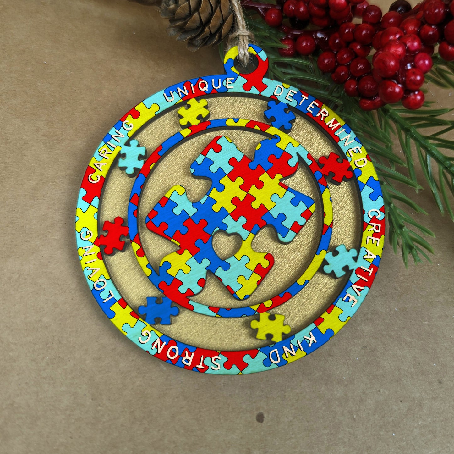 Autism Awareness Puzzle Christmas Ornament