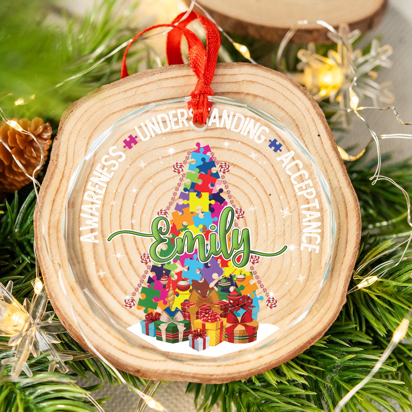 Personalized Autism Awareness Glass Ornament