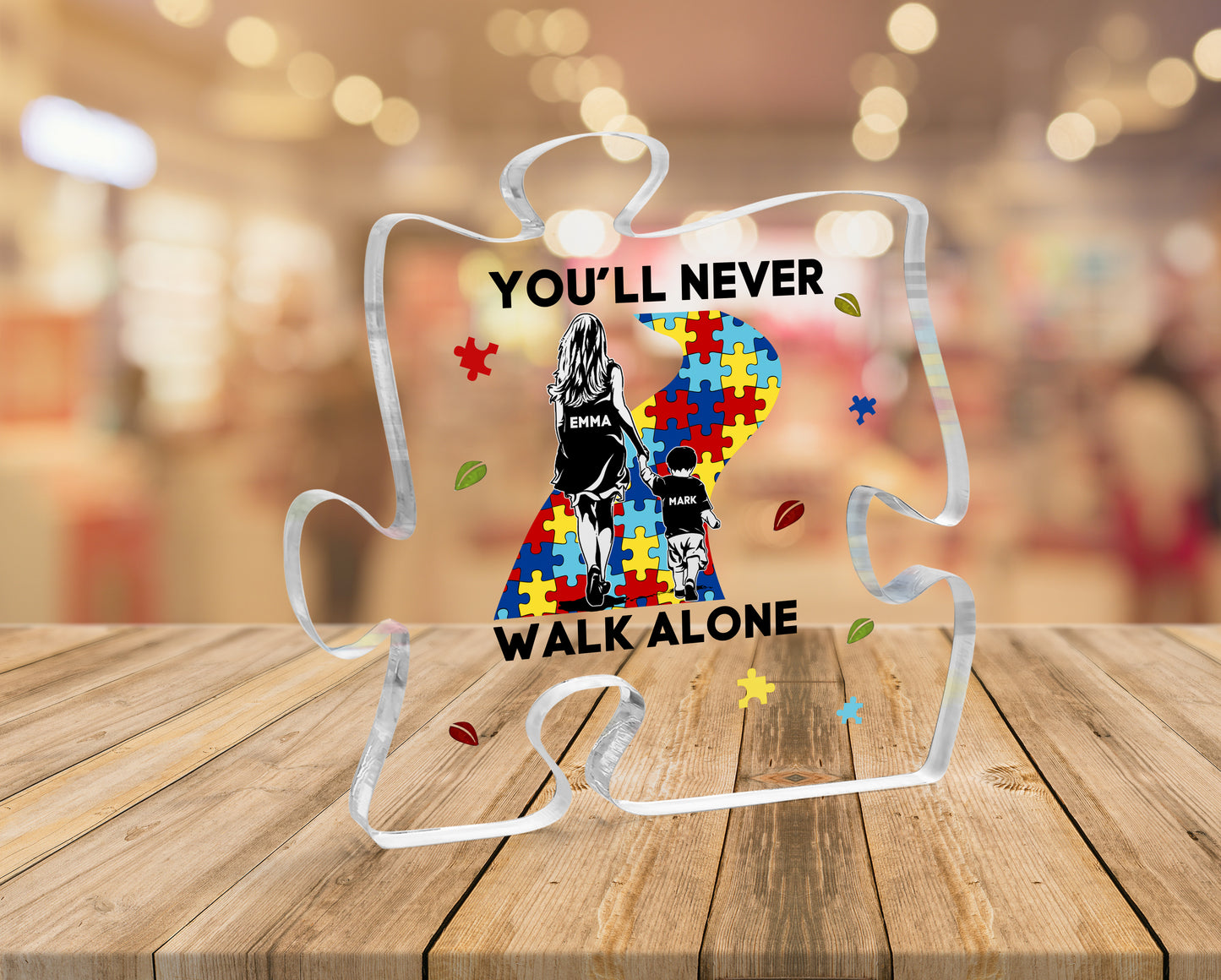 Personalized "You Will Never Walk Alone Mom And Son" Autism Acrylic Blocks