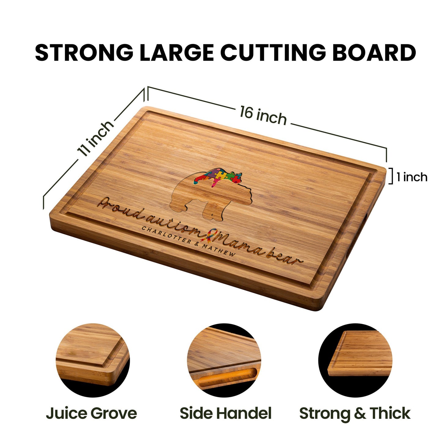 Personalized Autism Mama Bear Cutting Board