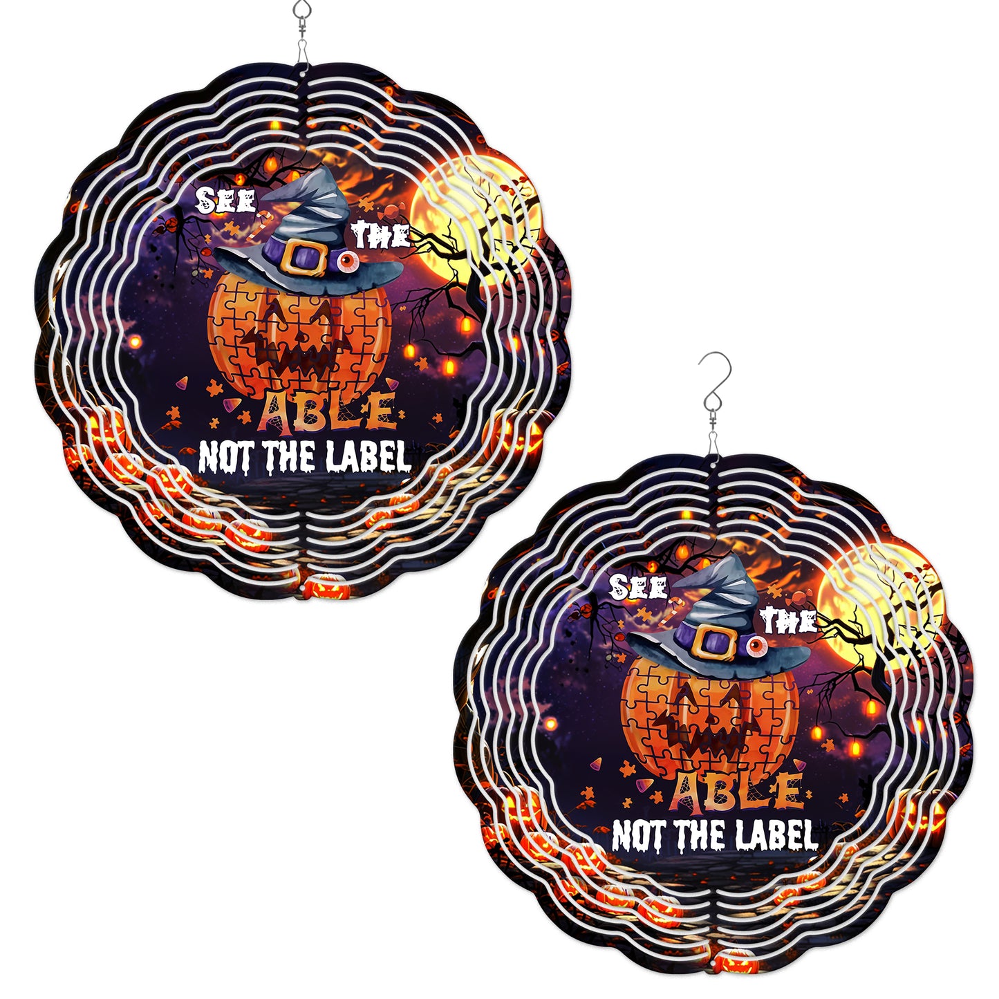 Halloween Autism Awareness Pumpkin See The Able Not The Label Wind Spinner