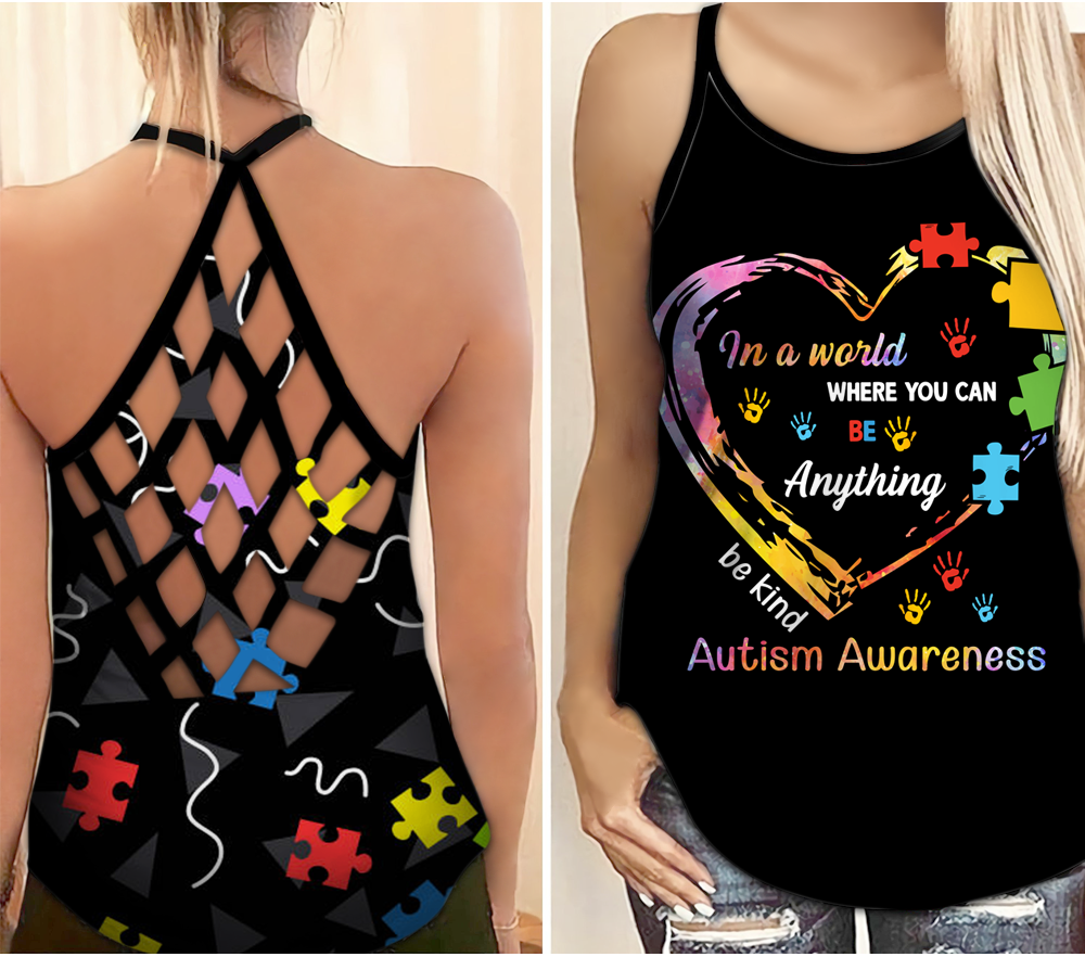 Autism Mom Criss Cross Tanktop - Be Kind