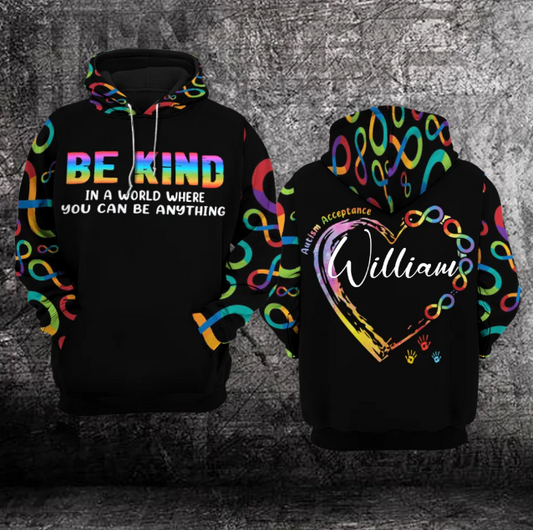 Personalized Name Autism Hoodie 3D : BE KIND