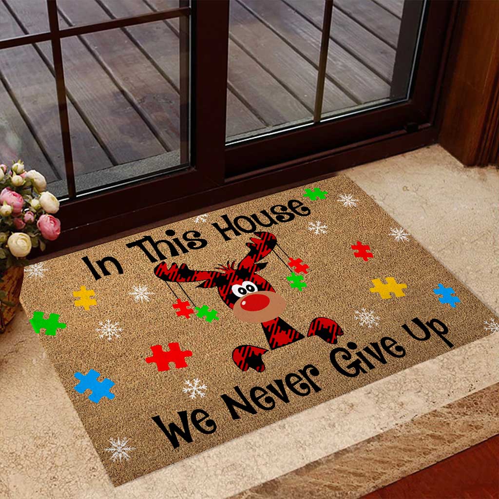 In This House We Never Give Up - Autism Awareness Doormat