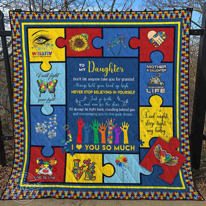 To My Daughter Autism Day Quilt Blanket Decor Home