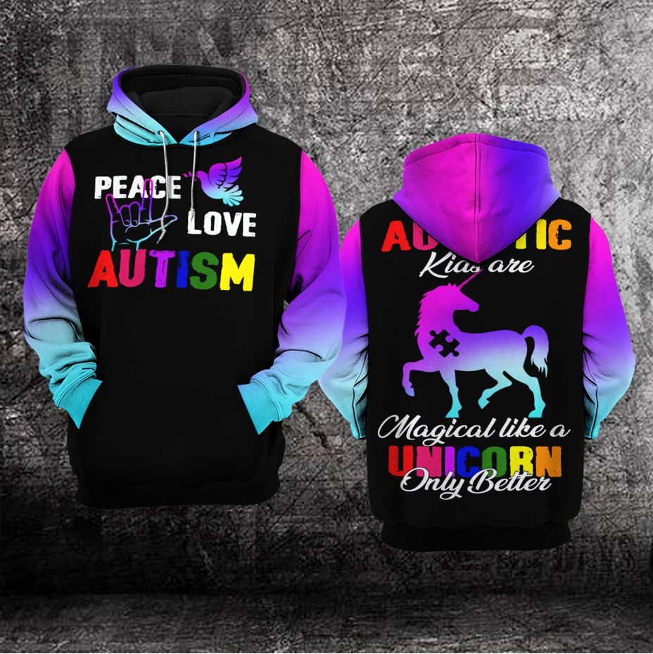 Peace Love Autism Awareness Hoodie 3D