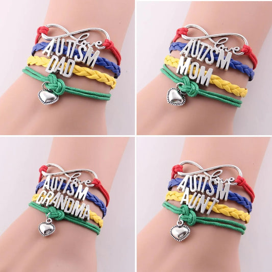 Infinity Love Autism Bracelet Heart Charm Leather