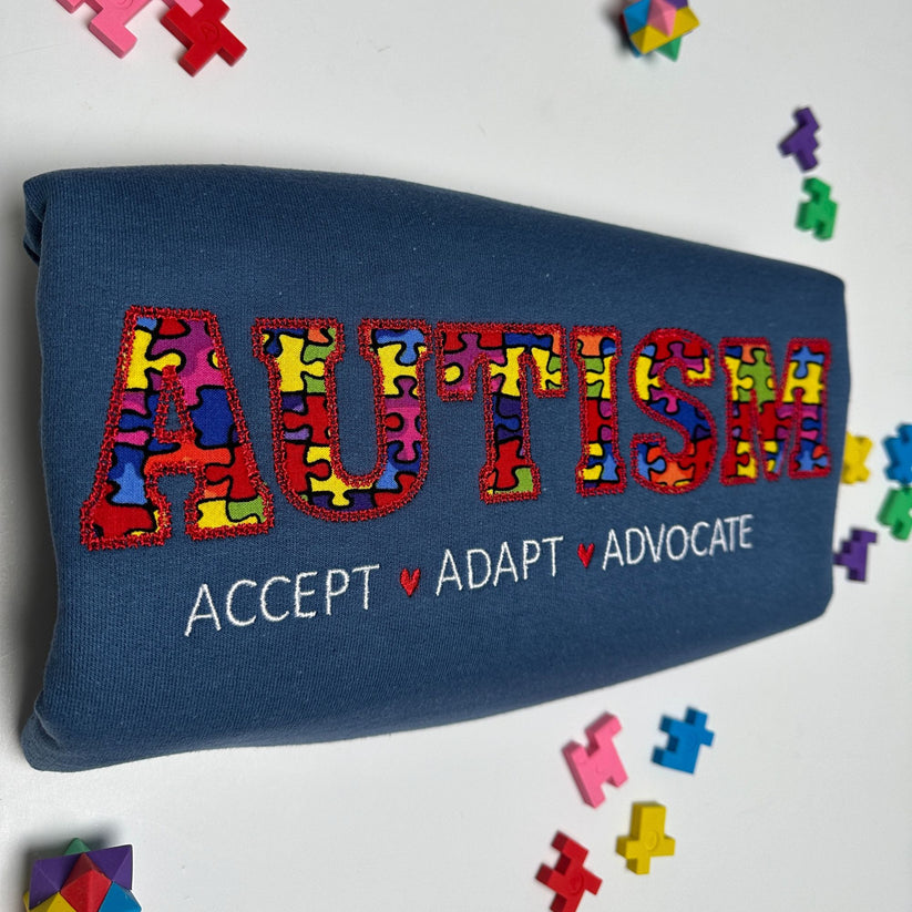 Autism Embroidered Applique Sweatshirt Crewneck Long Sleeve