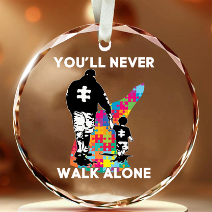 Dad And Son - You Will Never Walk Alone Round Shaped Glass Ornament