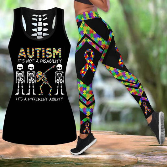 Autism It’s A Different Ability Leggings and Hollow Tank Top