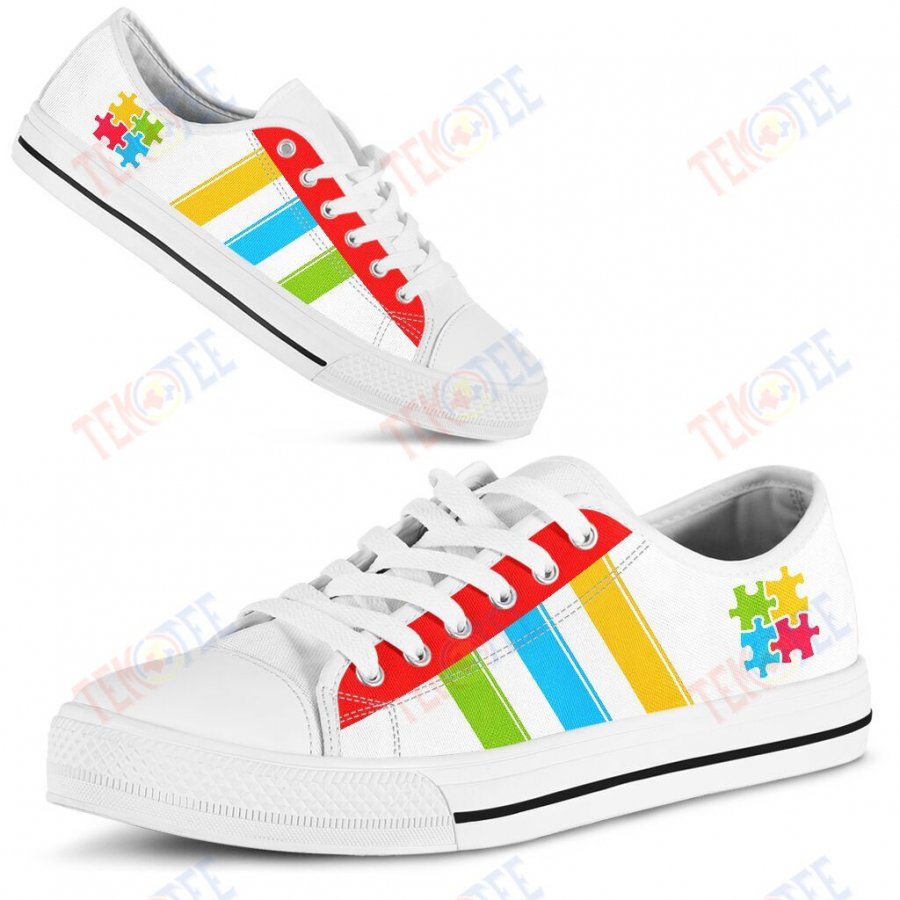 Stripes Autism Awareness Low Top Shoes Sneaker