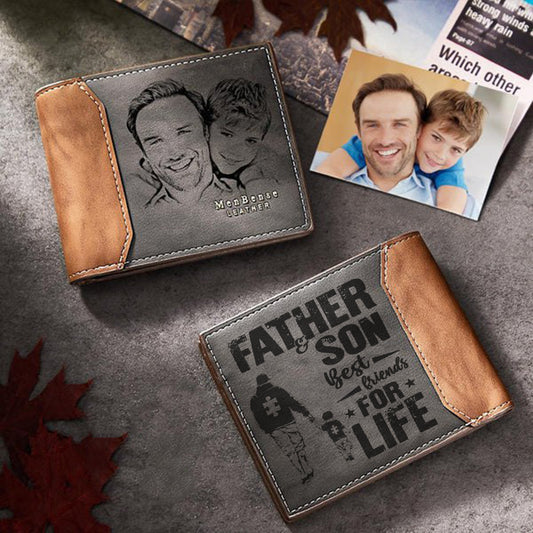 Personalized Photo Leather Wallet Autism Dad, Best Friends For Life