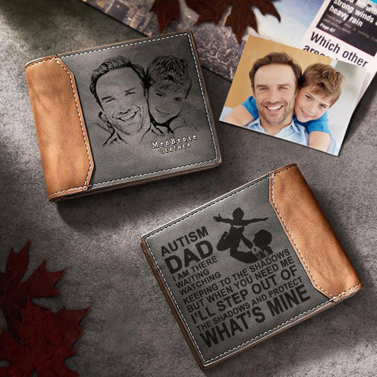 Personalized Photo Leather Wallet Autism Dad,