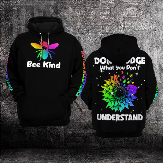 Bee Kind Autism Awareness Hoodie 3D