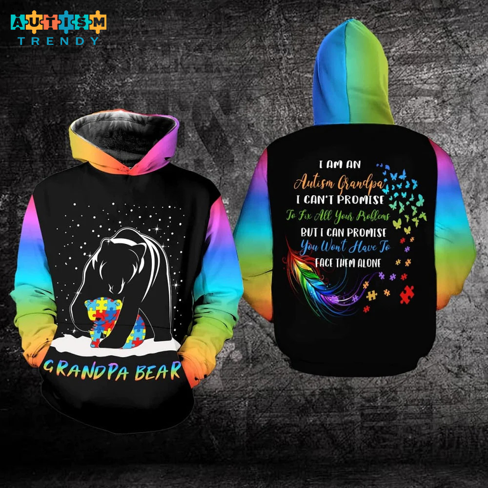 Grandpa Bear Hoodie Autism Grandpa Hoodie Autism Awareness Hoodie Gift For Dad Grandpa 3D