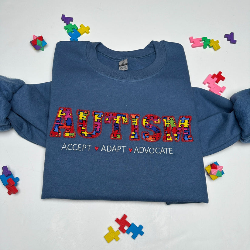 Autism Embroidered Applique Sweatshirt Crewneck Long Sleeve