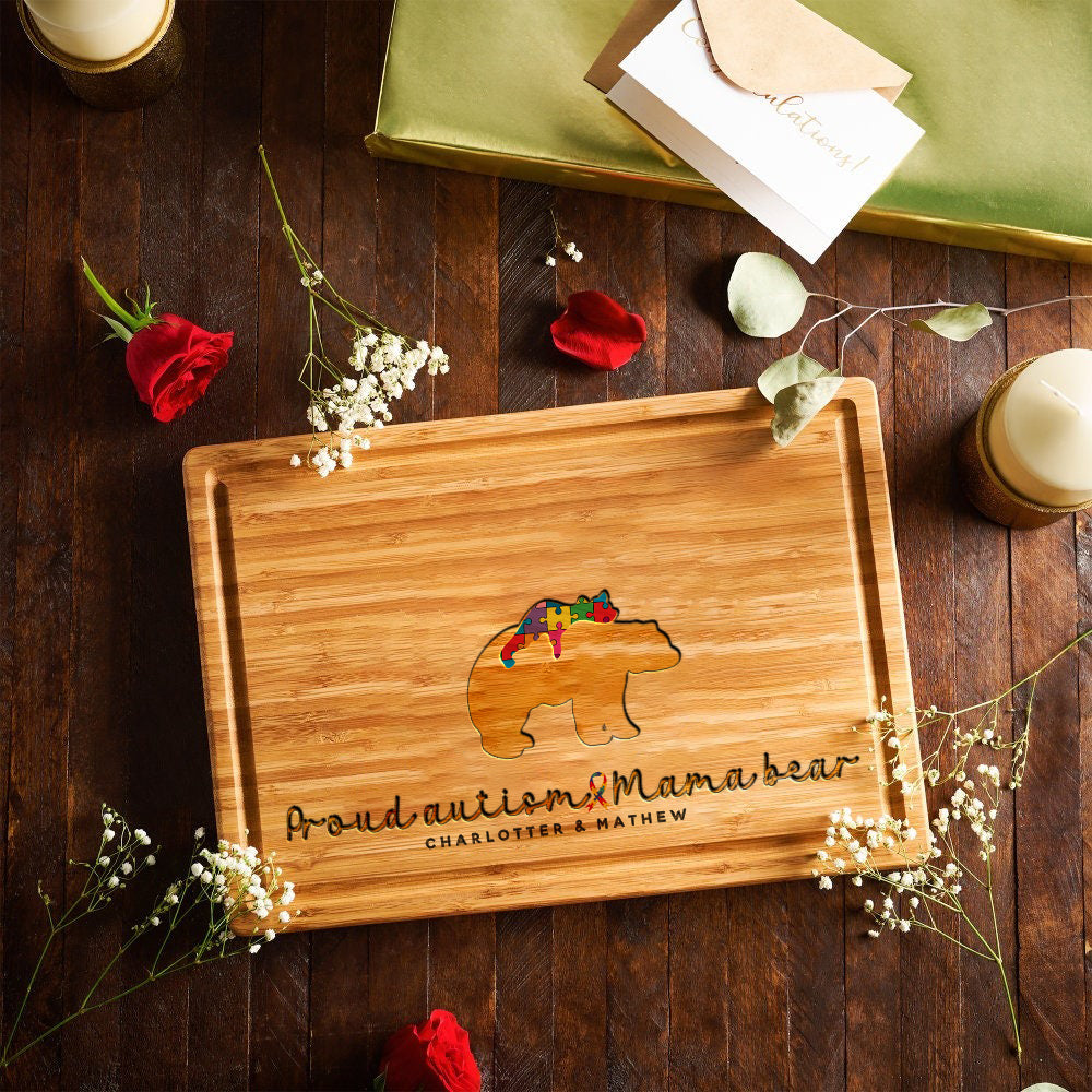 Personalized Autism Mama Bear Cutting Board