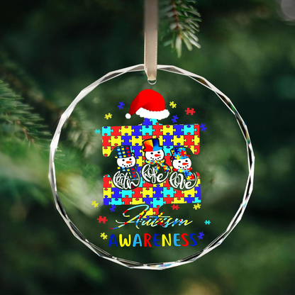 Faith Hope Love Autism Awareness Christmas Round Shaped Glass Ornament