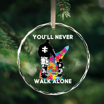 Dad And Son - You Will Never Walk Alone Round Shaped Glass Ornament