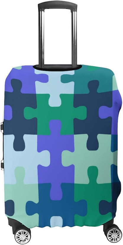 Autism Puzzle Pieces Travel Luggage Cover Washable Elastic Suitcase Protector